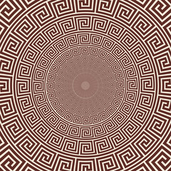 Vector Greek style background. Circular ornament. Brown pattern on a beige background.