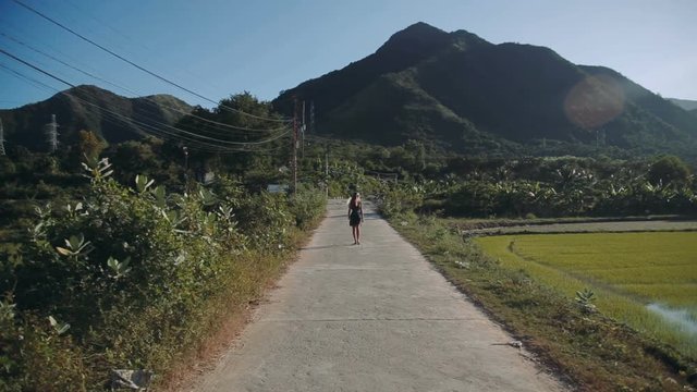beautiful woman at rice fields, Vietnam. HD 1080p