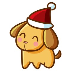 Cute and funny red dog wearing santa's hat for christmas - vector.
