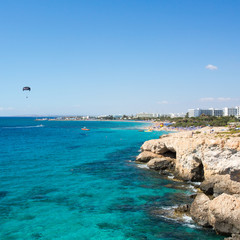 Stone cliff in a beautiful blue sea Cyprus