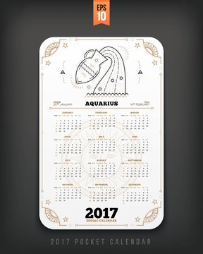 Aquarius 2017 year zodiac calendar pocket size vertical layout White color design style vector concept illustration