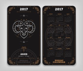 Aries 2017 year zodiac calendar pocket size vertical layout Double side white color design style vector concept illustration