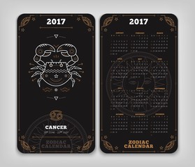 Cancer 2017 year zodiac calendar pocket size vertical layourt Double side white color design style vector concept illustration