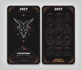 Capricorn 2017 year zodiac calendar pocket size vertical layout Double side white color design style vector concept illustration