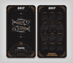 Pisces 2017 year zodiac calendar pocket size vertical layourt Double side white color design style vector concept illustration