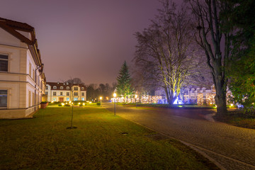 Beautiful Christmas illumination at the park oliwski of Gdansk, Poland