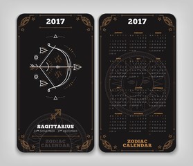 Sagittarius 2017 year zodiac calendar pocket size vertical layout Double side white color design style vector concept illustration