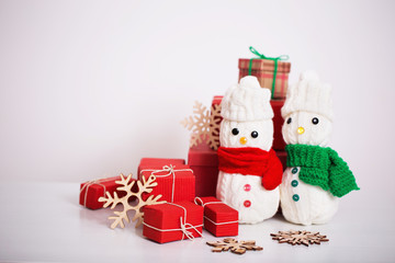 snowmen decoration with red gift box