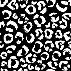 Vector illustration Leopard print seamless pattern. Black and white background