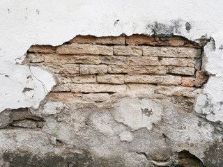 background Destroyed Concrete and crack Brick wall