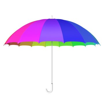 Multicolored umbrella against white 3D illustration