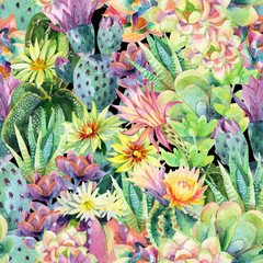 Obrazy  Akwarela kwitnący kaktus w tle