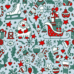 Colorful Christmas background with different symbols.