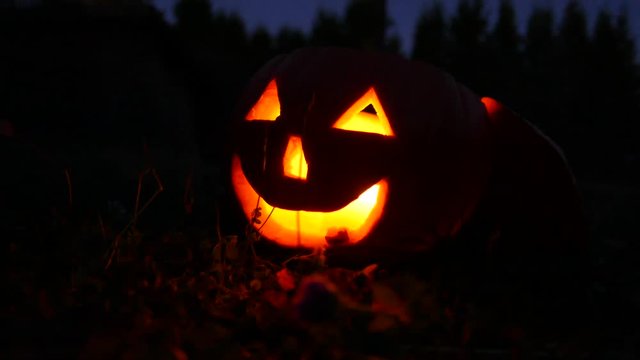 Jack o Lantern Halloween Pumpkin Head at Night