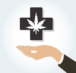 hand holding cannabis therapy medical and healthcare icon 