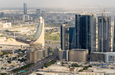 Modern skyline of Dubai, aerial view