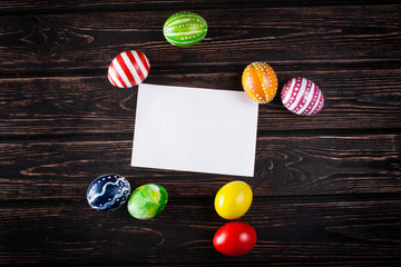 Easter eggs on wood desk