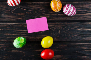 Easter eggs on wood desk