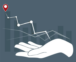 big hand holding high graph , business concept background 