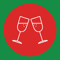alcohol drink, champagne, couple of glasses, two, glass line white icon in red circle