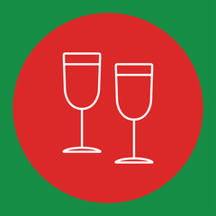 alcohol drink, champagne, couple of glasses, two, glass line white icon in red circle