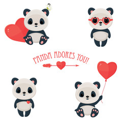 Obraz premium Saint Valentine's Day cute web icons with panda in love