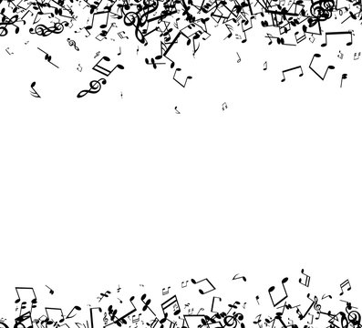 White musical background with notes.