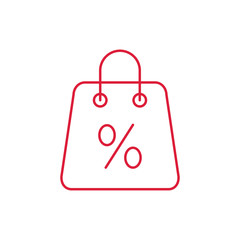shop handle bag shopping sale store package outline thin line icon red on white