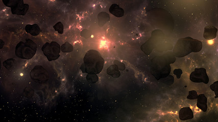 A Very Spectacular and Cinematic Asteroid Field in Outer Space G - obrazy, fototapety, plakaty