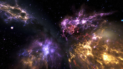 Flying through Nebulas in Galaxy out to Outer Space