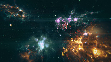 Flying through Nebulas in Galaxy out to Outer Space