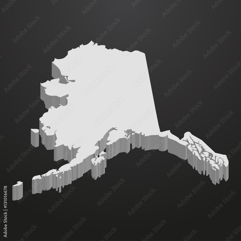 Poster Alaska State map in gray on a black background 3d