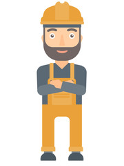 Confident builder with arms crossed.