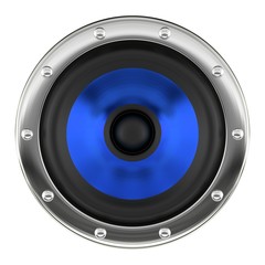 Stylish blue loudspeaker isolated on white 3D illustration