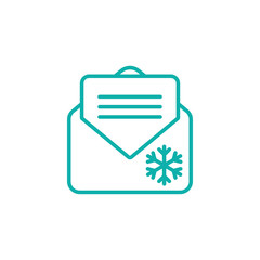 envelope email postcard card letter xmas christmas snowflake thin line outline blue on white vector icon