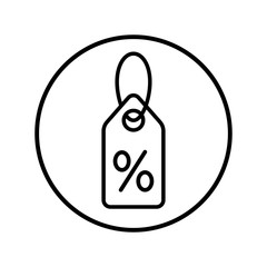 price tag sale percent sign label  line black icon in circle on white background