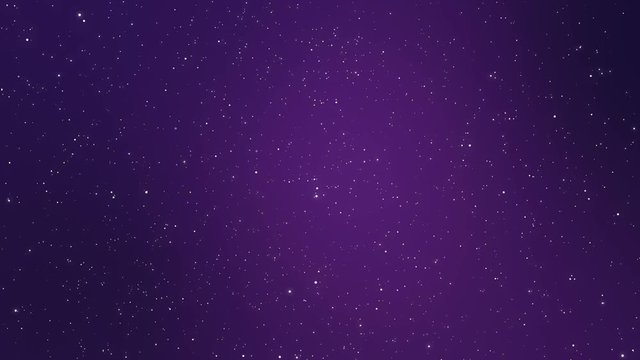 Night sky full of stars fantasy animation made of magical sparkly white and yellow light particles flickering on a dark purple background.