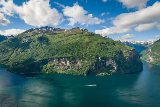 Steep shores of Geiranger fjord, Norway.