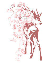 deer and flower branches - vector spring season design