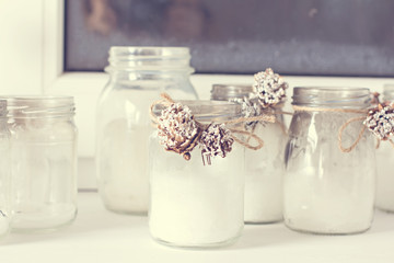 Candles and Christmas decorations.