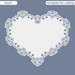 Greeting card with openwork border, paper doily under the cake, template for cutting in the form of heart, valentine card,  wedding invitation, decorative plate is laser cut,  vector illustrations.