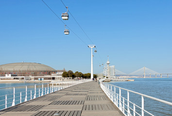 The view to the embankment of the Parque das Nacoes - Lisboa, Portugal