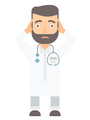Doctor clutching his head vector illustration.