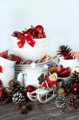 Christmas collection with  decorations and white dinnerware
