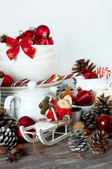 Christmas collection with  decorations and white dinnerware