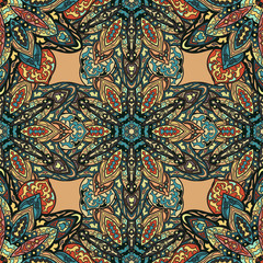 Ornate floral seamless texture, endless pattern with vintage mandala elements.