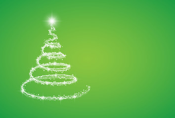 Shiny Christmas tree with a copyspace on a green background. Vector illustration.