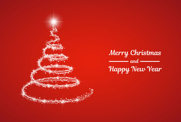 Glossy Christmas tree on a red background. Vector illustration.