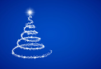 Shiny Christmas tree on a blue background with copyspace. Vector.