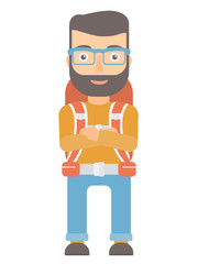 Confident tourist with arms crossed.